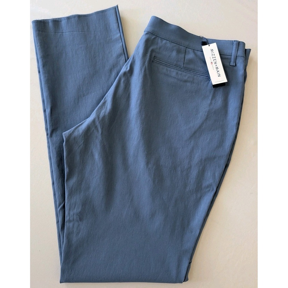 NWT Mizzen+Main Performance Baron Pants Mens 38 Slate Blue Stretch Flat Front